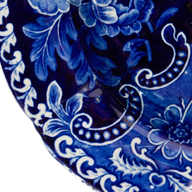 Large Antique Stubbs 'Fruit & Flowers' Blue Transferware Platter or Serving Tray For Sale - Image 14 of 18