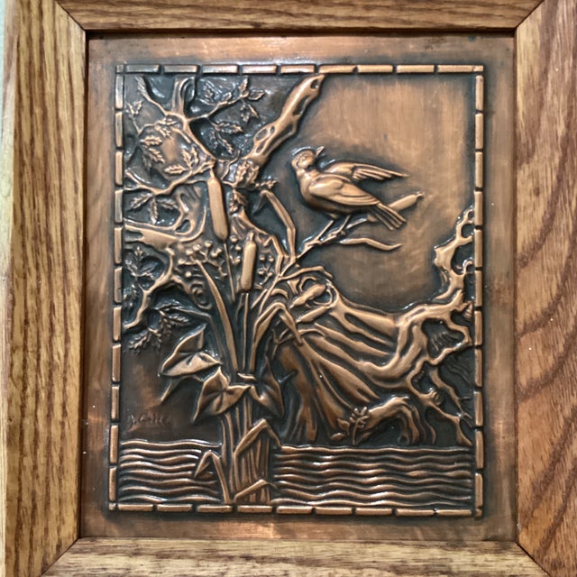 Vintage Copper Embossed Wall Hanging Art Plaque Bird Albert Gilles Signed Chairish