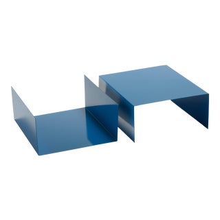 1960s Aluminum Paper Trays or Bookends Refinished in Moon Blue - a Pair For Sale