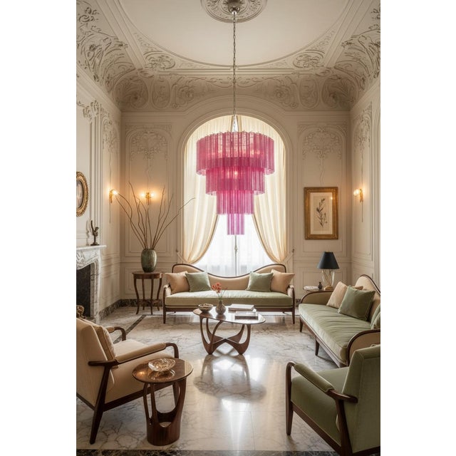 2020s Huge Murano Glass Tiered Chandelier With 78 Pink Fuchsia Silk Glasses, Italy, Style Late 20th Century For Sale - Image 5 of 5