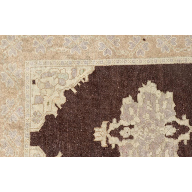 Textile Brown Background Vintage Turkish Oushak Runner With Medallions in Cream & Ivory For Sale - Image 7 of 12