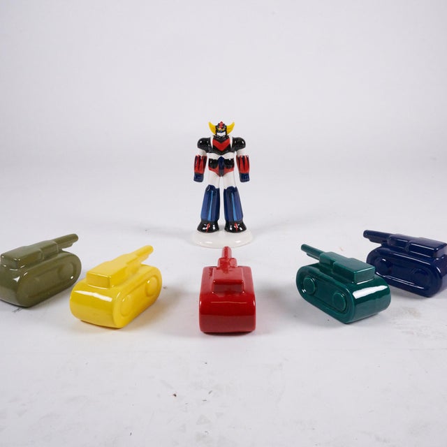 Tank Ornament Sculpture in Hand-Painted Ceramic Mold Risico from Artigianato Italiano, in Flawless conditions. Designed...