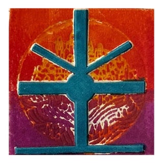 1960s "Temple Mount" Purple to Orange Collagraph Ny Artist Myril Adler For Sale