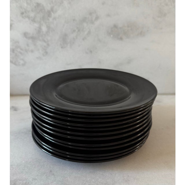 Set of 6 Black Glass Small Plates For Sale - Image 9 of 9
