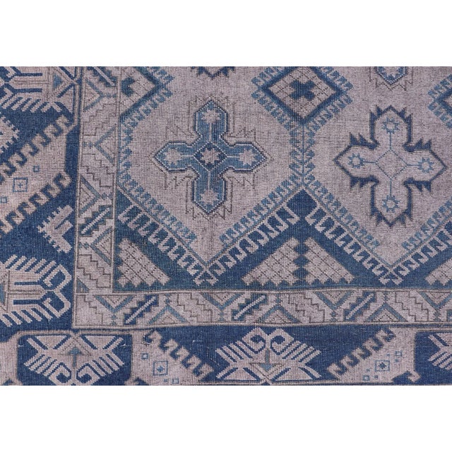 Mid 20th Century Vintage Turkish Oushak Rug in Blue With All-Over Geometric Design in Gray & Blue For Sale In Atlanta - Image 6 of 11