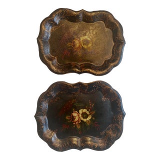 Pair of Unusual Petit Antique Toleware Trays For Sale