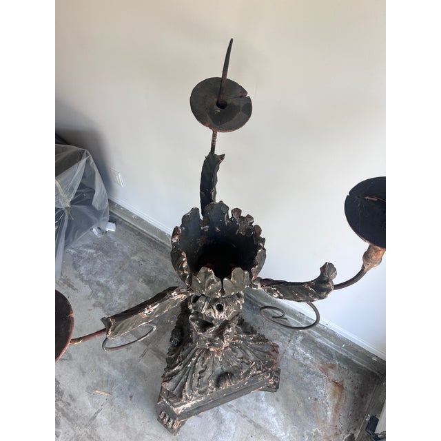 Spanish Baroque Revival Large Ecclesiastical Pricket Candelabrum Circa 1880-1900 For Sale - Image 4 of 7