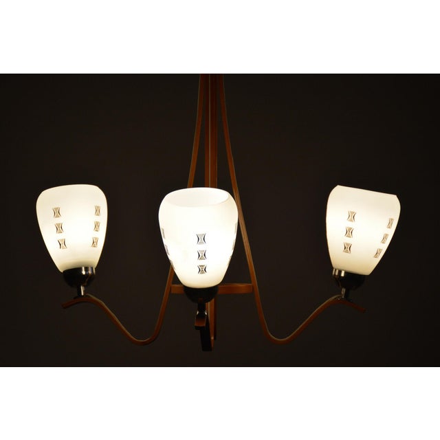 Mid-Century Chandelier in Beech and Glass by Dřevo Humpolec, Czech, 1960s For Sale - Image 11 of 12