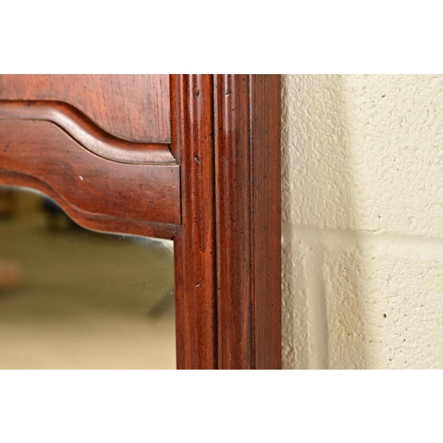 Thomasville Mid-Century Modern Hollywood Regency Campaign Carved Walnut Framed Wall Mirror, 1970s For Sale - Image 9 of 14