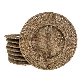 Vintage Natural Woven Seagrass Table Chargers - Set of 8 For Sale