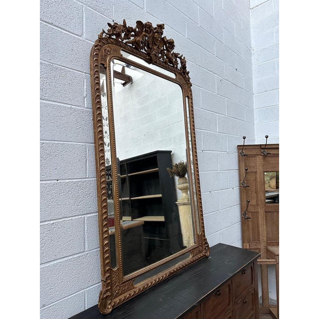 Gold 19th Century Mirror with Cherubs For Sale - Image 8 of 8