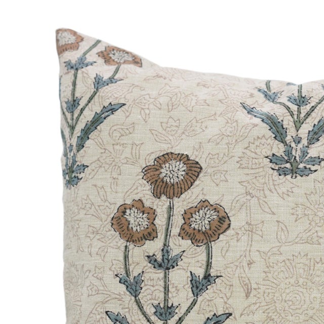 Artistic Cushion Cover 14x14 Inch Floral Prints on Linen Blend- Amitabh For Sale - Image 4 of 4
