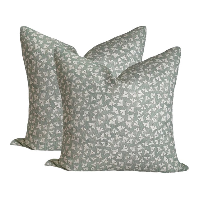 Vera // Eau De Nil by Lauren Servati Textiles Pillows - A Pair For Sale