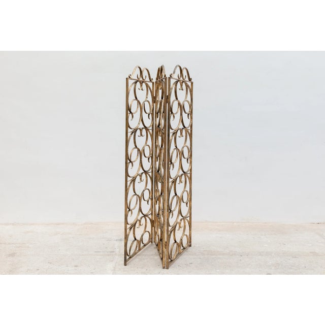 A beautiful wrought iron gilded decorative folding screen, room-divider made of 3 panels each 51 cm width/height 172 cm,...