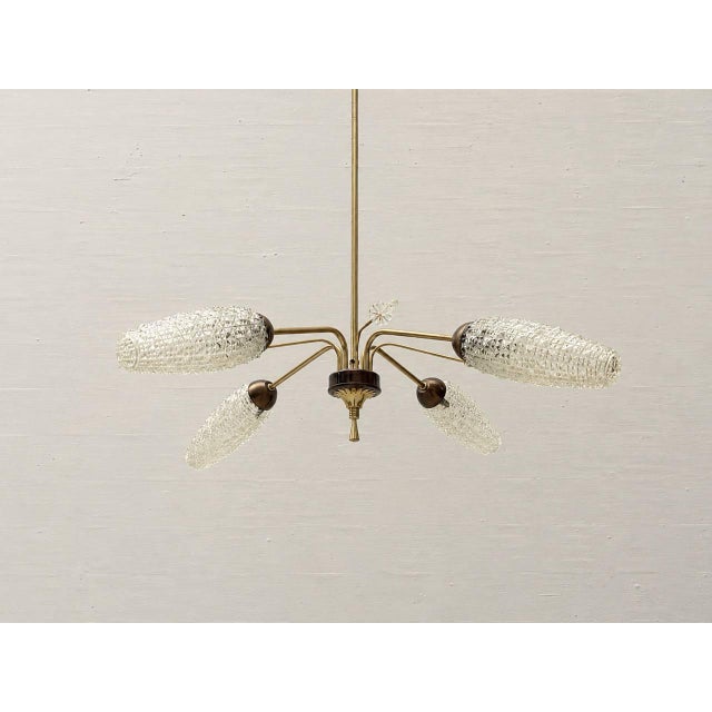 Ceiling Light with Textured Glass Shades and Crystal Prisms, 1960s For Sale - Image 4 of 15