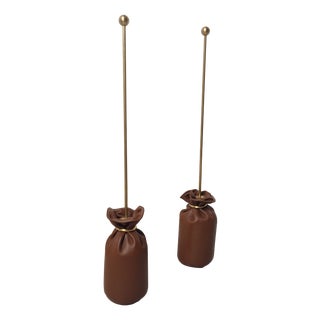 Brass and Blue Leather Doorstops attributed to Luigi Caccia Dominioni for Azucena, 1980s, Set of 2 For Sale