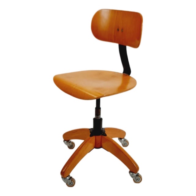 Vintage Bauhaus Swivel Office Chair in Wood by Böhler, 1940s For Sale