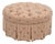 Connecticut Home Interiors Custom Floral and Striped Upholstered Round Tufted Ottoman For Sale