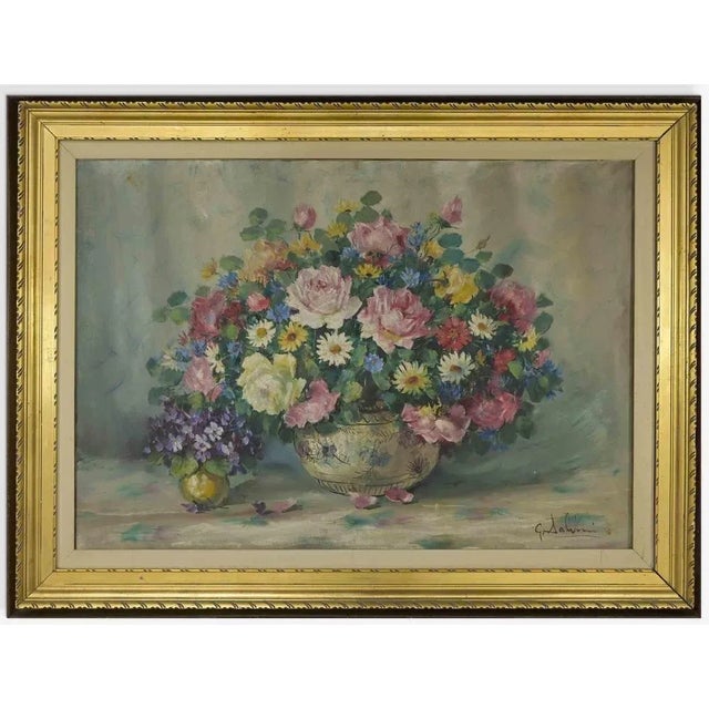 Giuseppe Salvini, Still Life of Flowers, Oil on Canvas, Mid-20th Century, Framed For Sale - Image 3 of 3