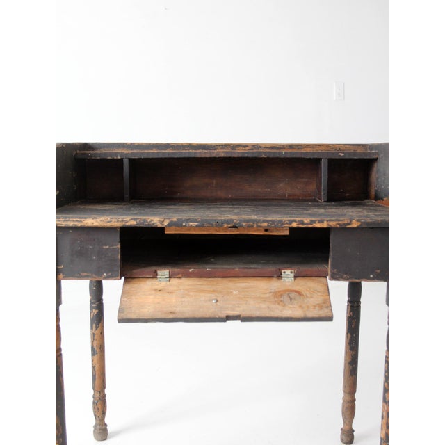 Early 20th Century Antique Primitive Painted Wood Writing Desk With Cubbies For Sale - Image 5 of 18