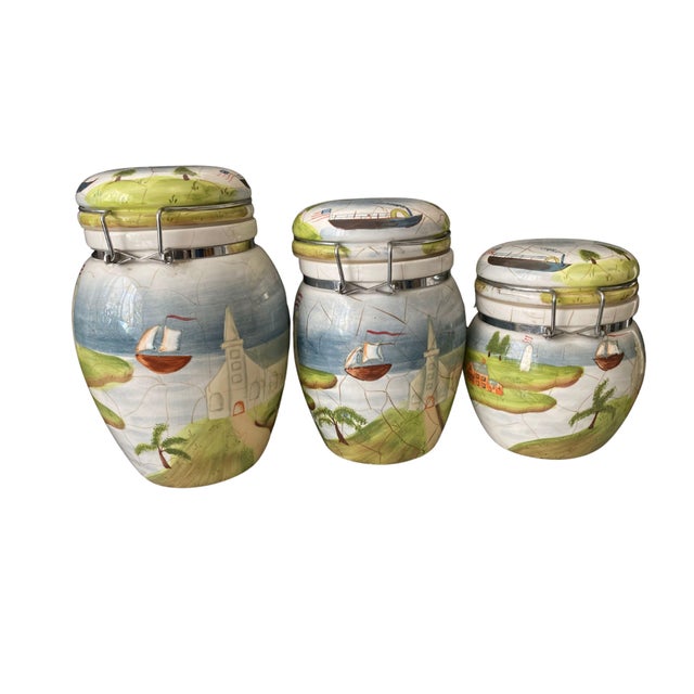 Set of 3 Ceramic Kitchen Storage Canisters - excellent condition Maker: 222 Fifth, FTS International Model: Porter's...
