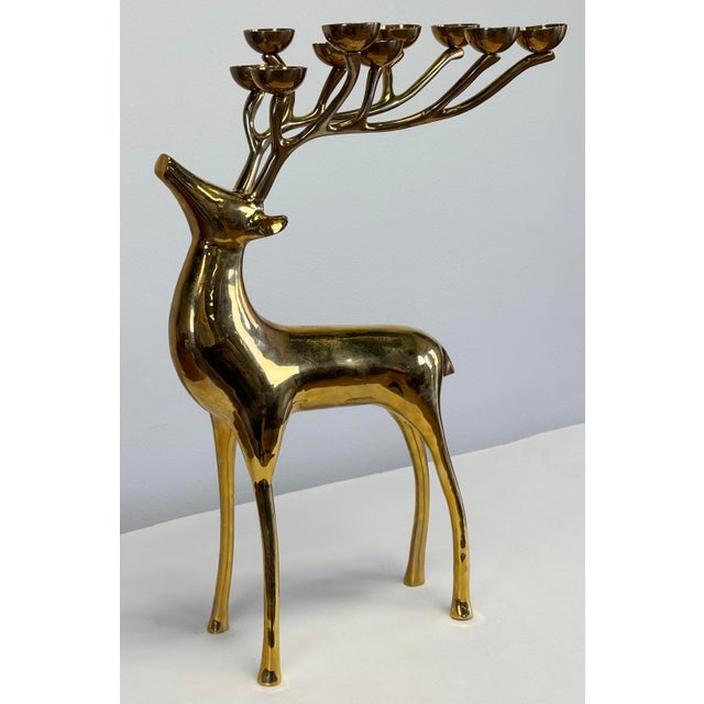 Figurative Vintage Brass Stag Deer 10 Tea Light Candelabra For Sale - Image 3 of 10