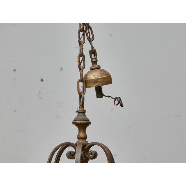 French Tall French Wrought Iron Lantern With Glass Panels and Scroll Detailing - 1900s For Sale - Image 3 of 18
