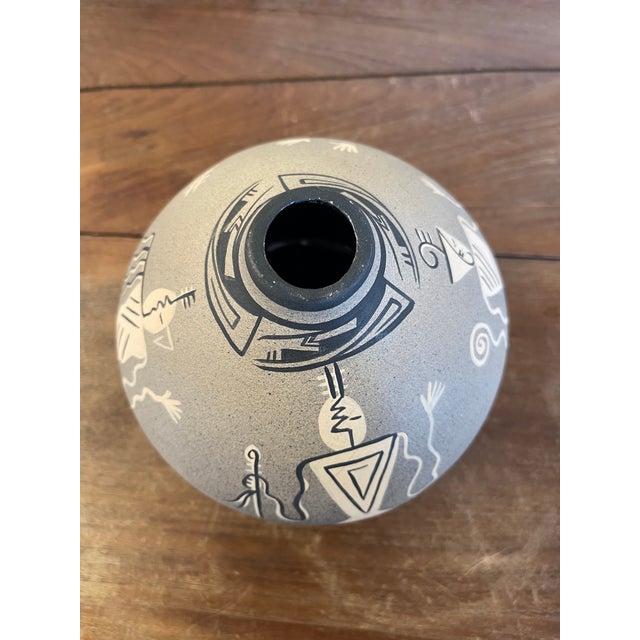 Native American Vintage Kopa Native American Style Pottery Vase, Hand-Painted Black and White For Sale - Image 3 of 8