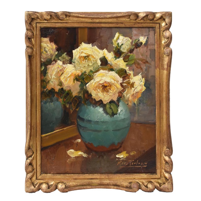 Kees Terlouw, Small Still Life of Yellow Roses, Oil on Canvas, 20th Century, Framed For Sale - Image 10 of 10