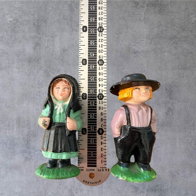 Metal Vintage Miniature Cast Iron Amish Boy Girl Figurines Pa Dutch Folk Art Paperweight For Sale - Image 7 of 10