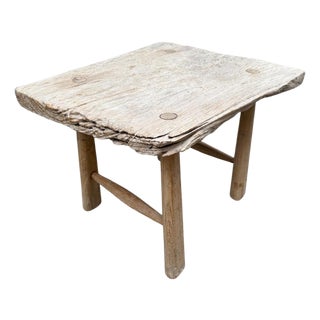 Andrianna Shamaris Bleached Teak Wood Stool or Side Table For Sale