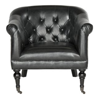 Tufted Club Chair in Antique Black & Black For Sale