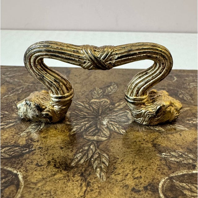 Hollywood Regency Vintage Lacquered Decoupage Box With Lion Head Handle For Sale - Image 3 of 9