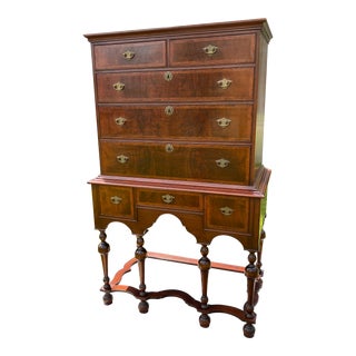 1980s Vintage William and Mary Style Two-Piece High Chest of Drawers by Attwill Furniture Company For Sale