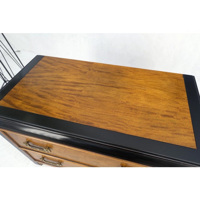 Burl Wood Black Lacquer Solid Brass Drop Pull 2 Drawer Night Stands - A Pair For Sale - Image 12 of 12