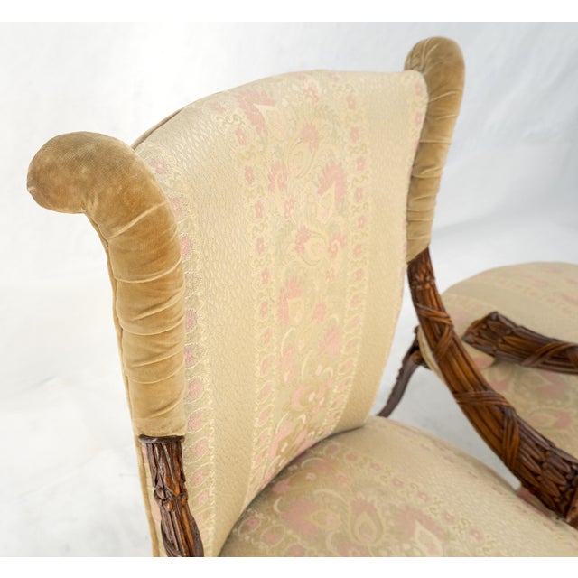 Pair of Carved Mahogany Fireside Lounge Chairs Regency Revival Style Clean! For Sale - Image 13 of 15