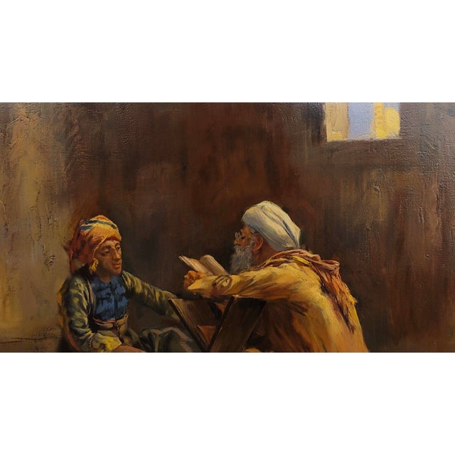 Max Rabes -Old Patriarch Reading the Koran to a Young Man-Orientalist Oil Painting For Sale - Image 4 of 9