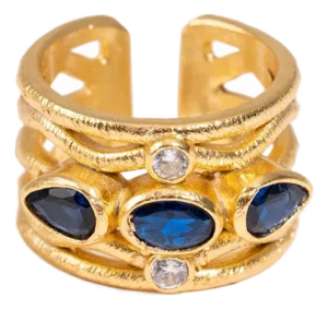 Sapphire & Diamond Regal Adjustable Gold Ring, Size 4