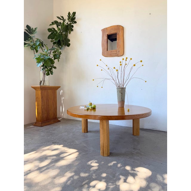 Vintage Round Tripod Coffee Table in Oak, 1950 For Sale - Image 4 of 18