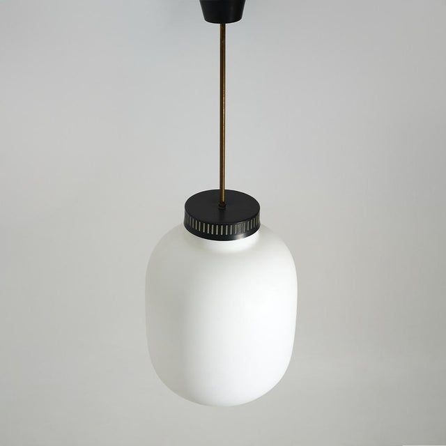 Chandelier in White Opaline Glass and Brass, 1950s For Sale - Image 4 of 14