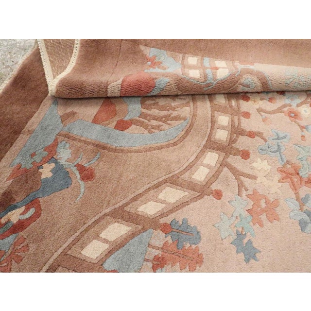 Sky Blue Galerie Shabab Collection Mid-20th Century Handmade Chinese Art Deco Throw Rug For Sale - Image 8 of 8