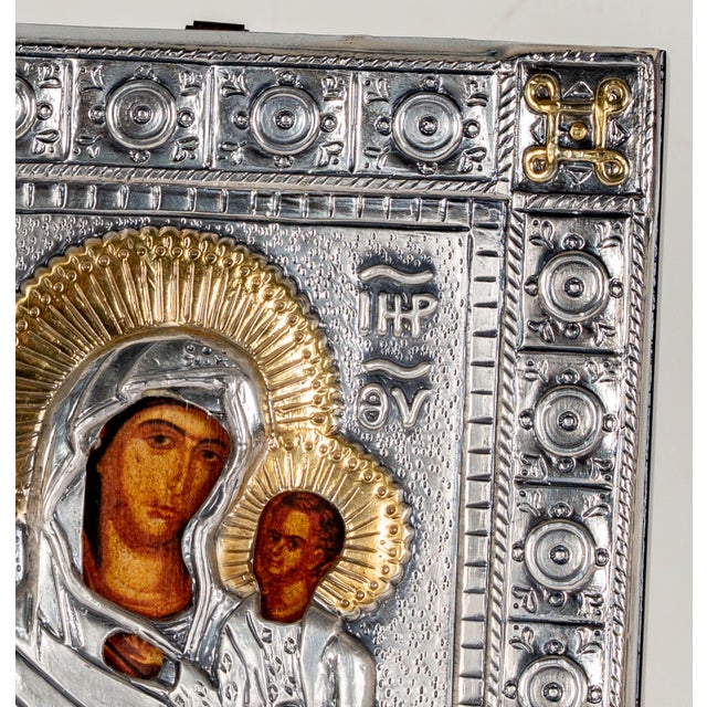 Late 20th Century Italian .925 Silver Icon of Virgin Mary & Christ Child, Gold-Accented For Sale In Los Angeles - Image 6 of 8