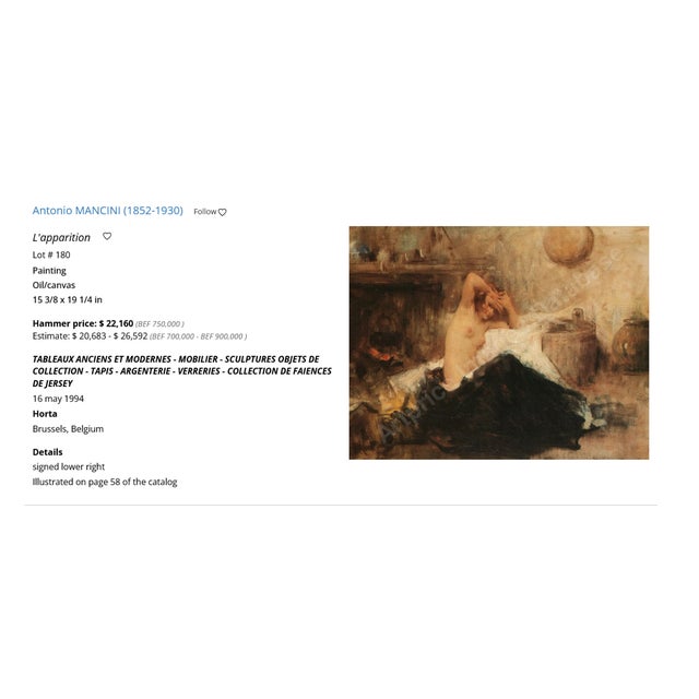 Antique Italian Realism Verismo Oil on Canvas Painting Female Nude Ex-Christie's by Antonio Mancini, 1890 For Sale - Image 18 of 18