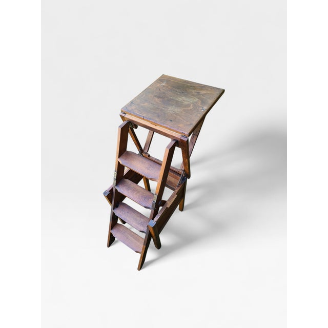 Brown Wooden Step Stool with Ladder, 1960s For Sale - Image 8 of 11