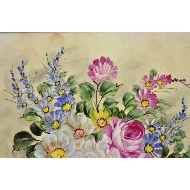 Late 20th Century Mary Wilson French Hand Painted Porcelain Plaque Pink Rose Flower Painting (B) For Sale - Image 4 of 16