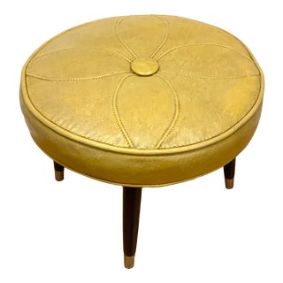 1960s Vintage Geometric Flower Vinyl Footstool For Sale