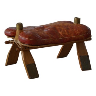 20th Century Dark Red Moroccan Camel Saddle Footstool, North Africa, 1940s For Sale