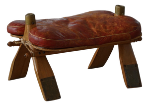 20th Century Dark Red Moroccan Camel Saddle Footstool, North Africa, 1940s