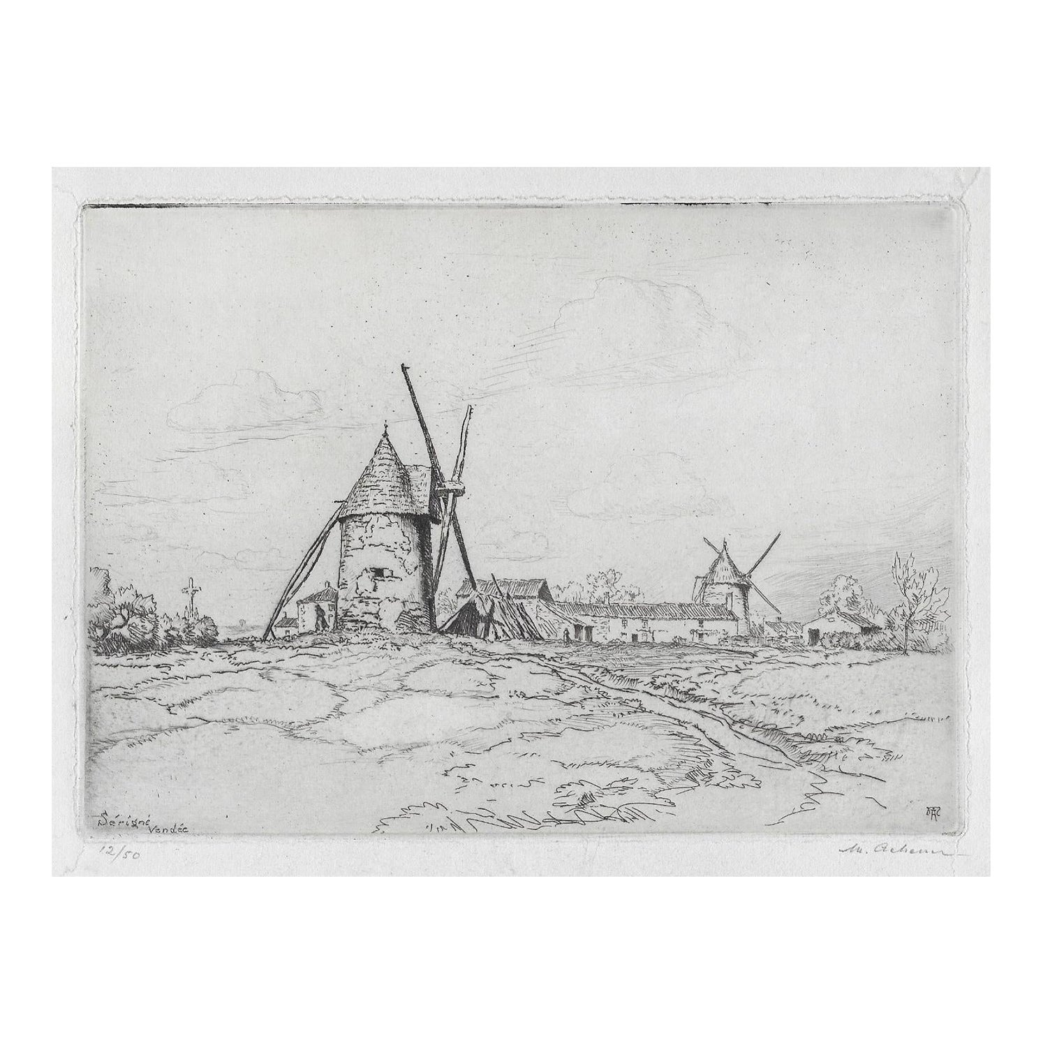 Maurice Achener Windmill Etching Chairish