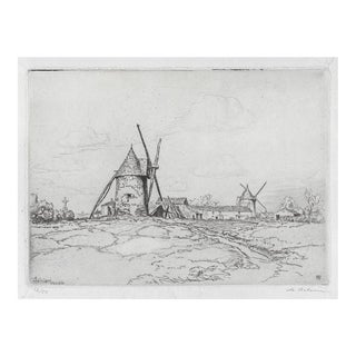 Maurice Achener Windmill Etching For Sale